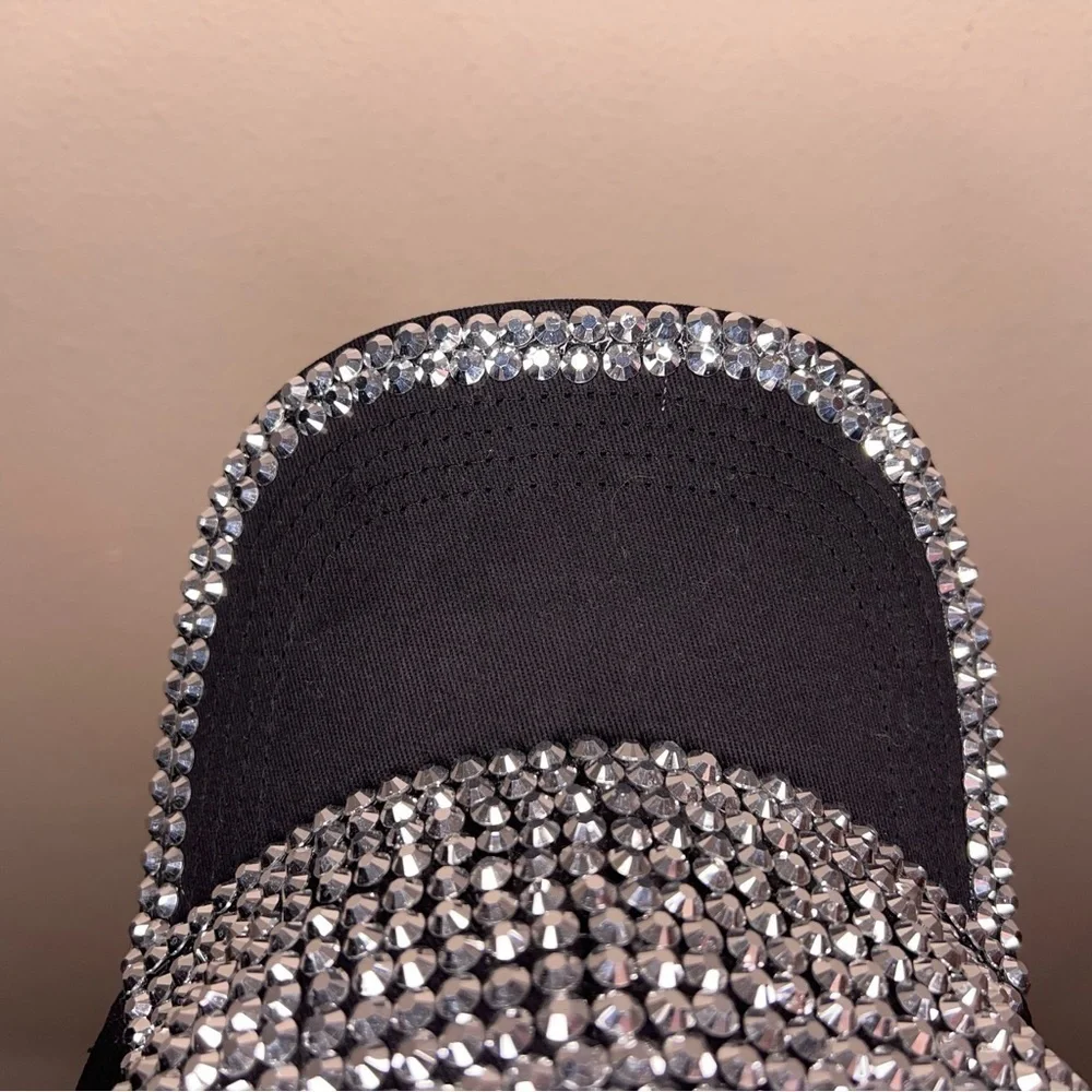 BLACK STUDDED SPARKLE WOMENS HAT BIKER GOTH PUNK SILVER